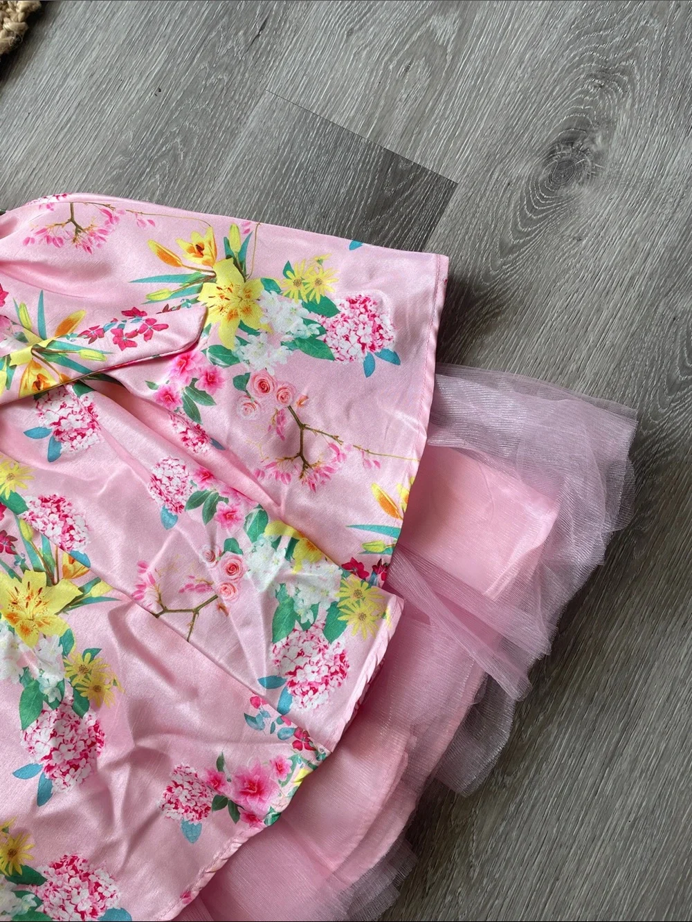 Girls Pink Floral Tiered Tulle Dress